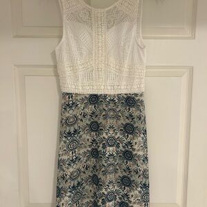 White Lace Top with Floral Skirt Dress